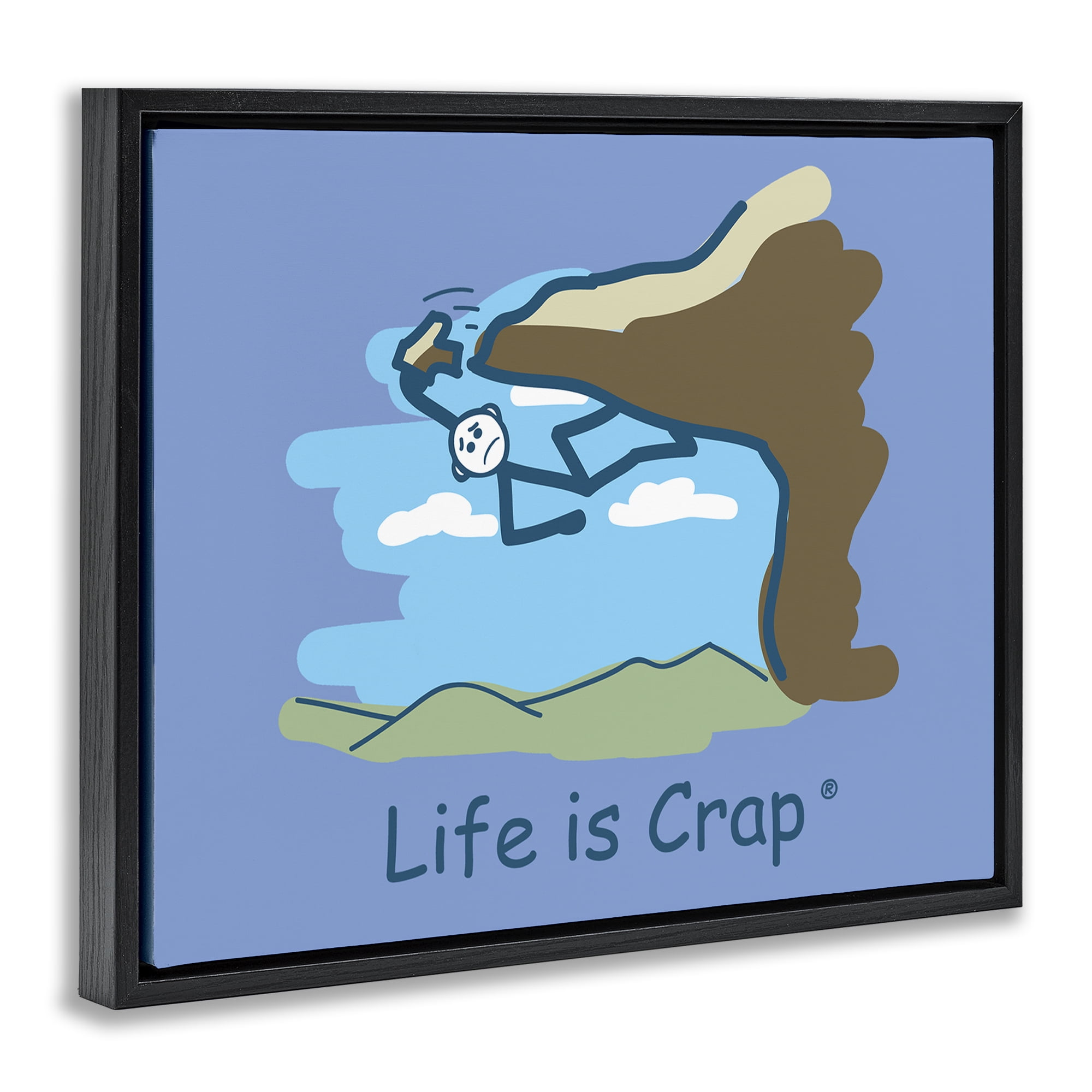 Stupell Industries Falling Rock Climber Novelty & Humor Painting Black Floater Framed Canvas Art Print Wall Art, 21 x 17