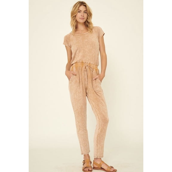 Mineral Washed Finish Knit Jumpsuit Sand S