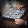 thumbnail image 3 of 24 Watch Box Large Watch Case Glass Top Jewelry Display Organizer Faux Leather Watch Collection Box Black, 3 of 10