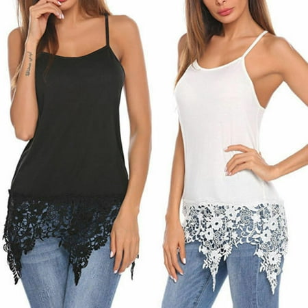 White Trim Tank Women's Sexy Summer Spaghetti Strap Vest Blouses Lace Trim Shirts Tank Tops White L ()