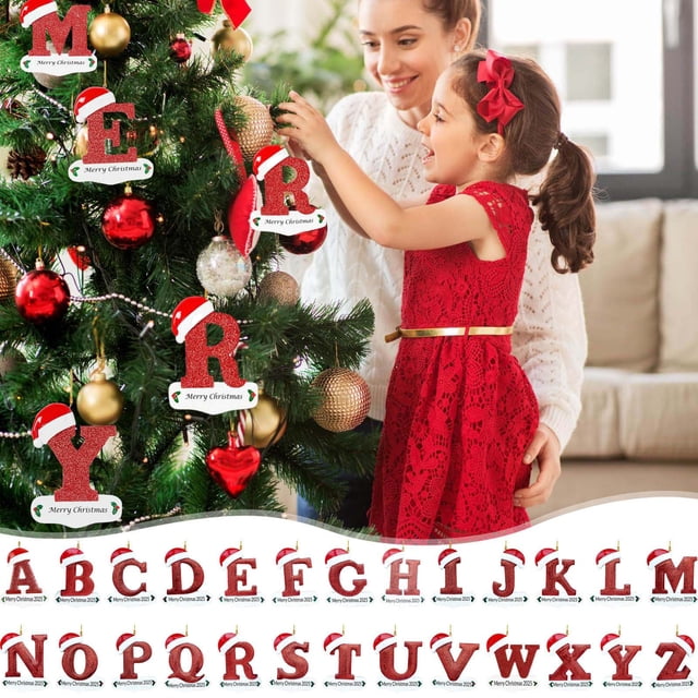 Adorno Navideño Colgante para Árbol de Navidad con 26 Letras | Adornos Navideños Personalizados para Hacer Tú Mismo | Decoración Colgante para Árbol de Navidad | Material Acrílico | Tamaño: 8 Cm | 26
