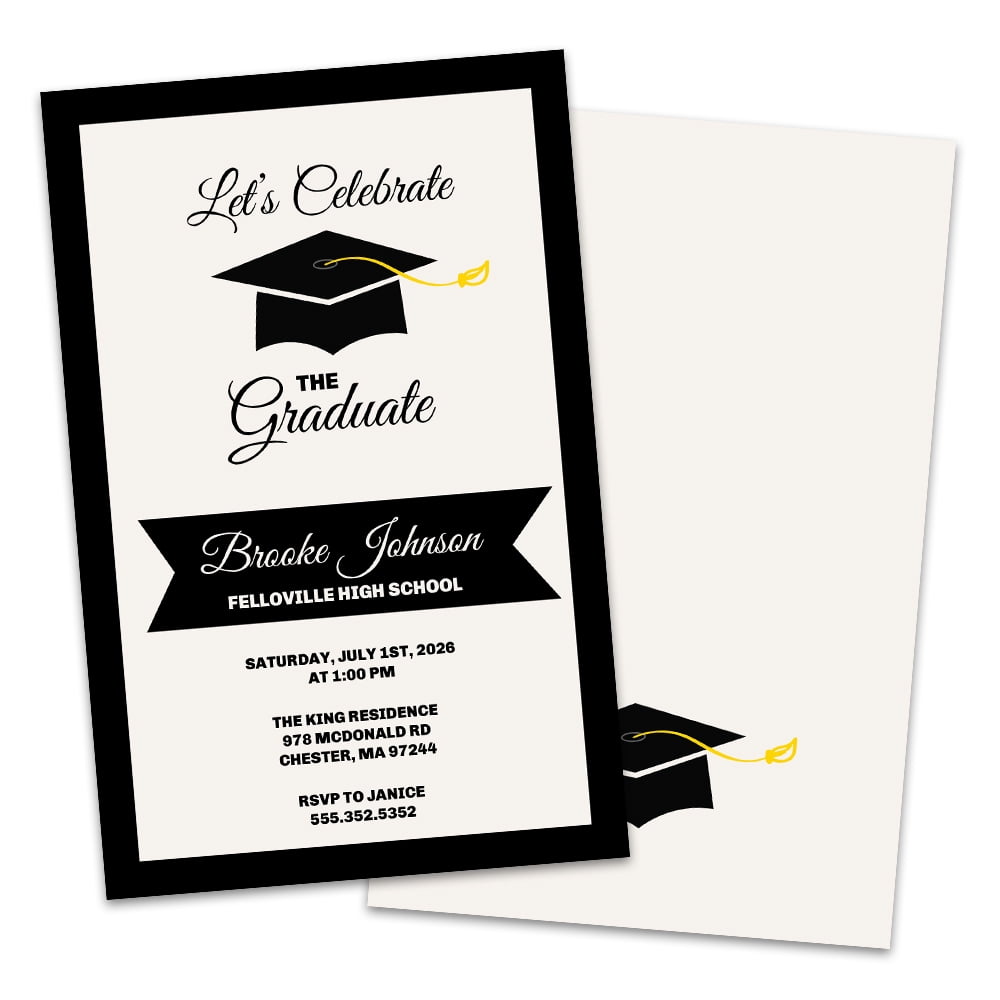 Personalized Classic Cap & Tassel Graduation Party Invitation, Black (Minimum 8 Qty Sold