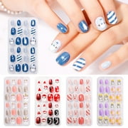 Kripyery 24Pcs/Box False Nails Cartoon Back-adhesive Ultra-thin Press-on Nails Removable Decorative DIY Christmas Series Artificial Nails Full Cover for Lady