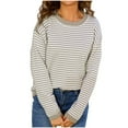 thumbnail image 2 of Aueoeo Womens Stripe Sweater Pullover Casual Long Sleeve Crewneck Color Block Pullover Knit Soft Comfy Sweater Tops, 2 of 5