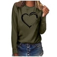 thumbnail image 2 of Valentine's Day Shirt for Women Plus Size Long Sleeve Funny Cute Graphic Print Tees Casual Crew Neck Pullover Tops(Army Green,XL), 2 of 4