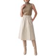 thumbnail image 2 of INSPIRE CHIC Women's PU Faux Leather A-Line Skirt High Waist Elastic Skater Flared Swing Elegant Pleated Fall Winter Midi Skirt X Small Beige, 2 of 5