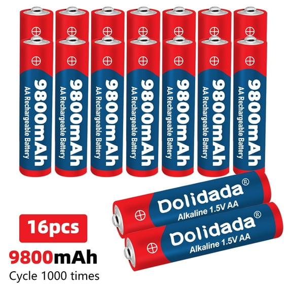 16 Pcs 1.5V AA Rechargeable High-Performance Alkaline Batteries, Recharge up to 1000 Times, Standard Capacity 9800 mAh, Pre-Charged