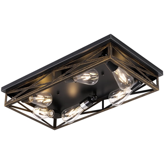Farmhouse Rustic Ceiling Light for Kitchen, 6-Light Hallway Flush Mount Light Fixtures Ceiling Mount,23" Industrial Metal Cage Ceiling Light for Farmhouse,Kitchen,Hallway E26 Base(1 Pack)