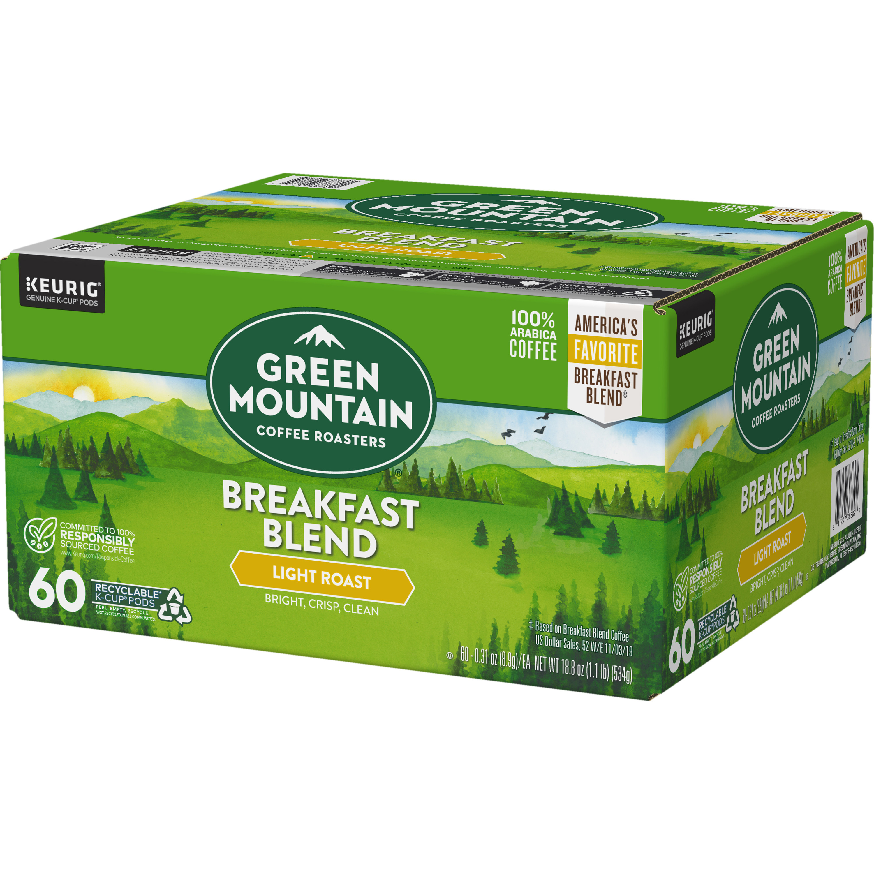 Green Mountain Coffee Breakfast Blend Single Serve K-Cup Pods, Light Roast  Coffee, 60 Count