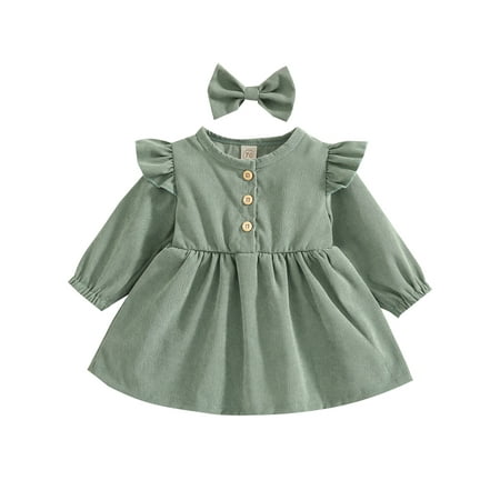 

Musuos Baby Girl Corduroy Ruffle Long Sleeve Dress Princess Party Dresses