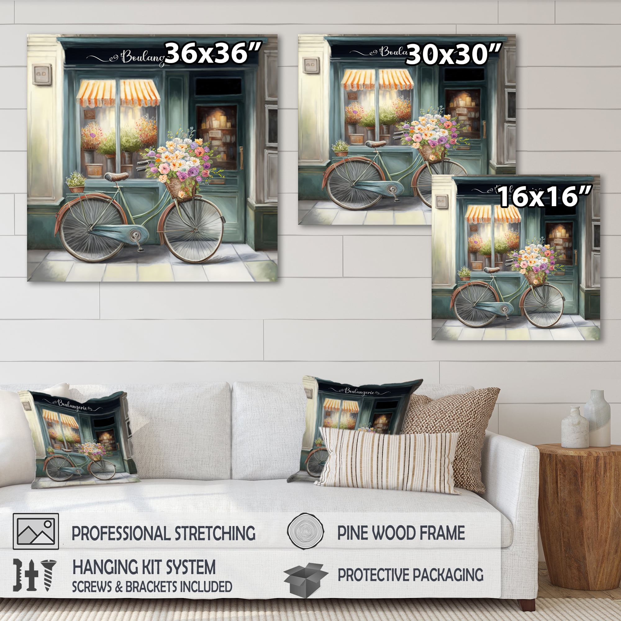 Designart Bicycle In Front A Flower Shop In Paris Canvas Wall Art