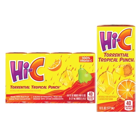 Hi-C Torrential Tropical Punch Juice Drink Cartons, 6 fl oz, 8 Pack