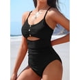 thumbnail image 3 of Charmo Women Scoop Neck One Piece Swimsuit Cutout Monokini Bathing Suits Tummy Control Button Swimwear, 3 of 7