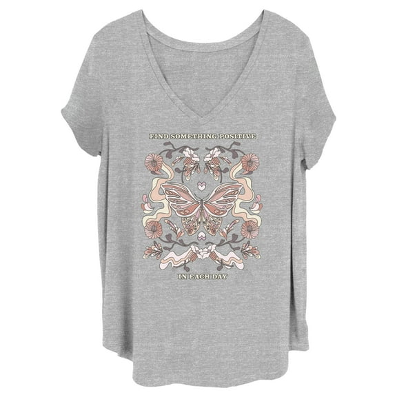Junior's Lost Gods Positive Day Butterfly Graphic Tee Heather Gray 4X