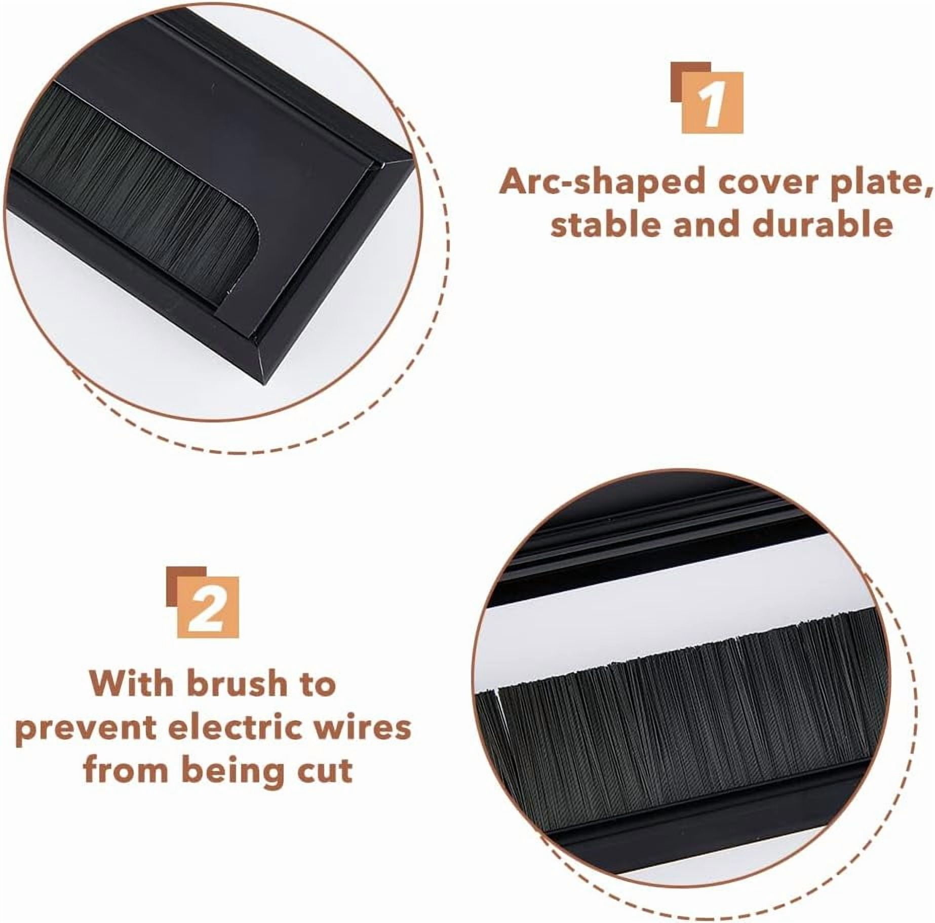 1 bag 4pcs Aluminum Cable Grommets Wire Hole Cover with Brush inside for Management of Home Office Computer Desk Rectangle Black 160x80x25mm