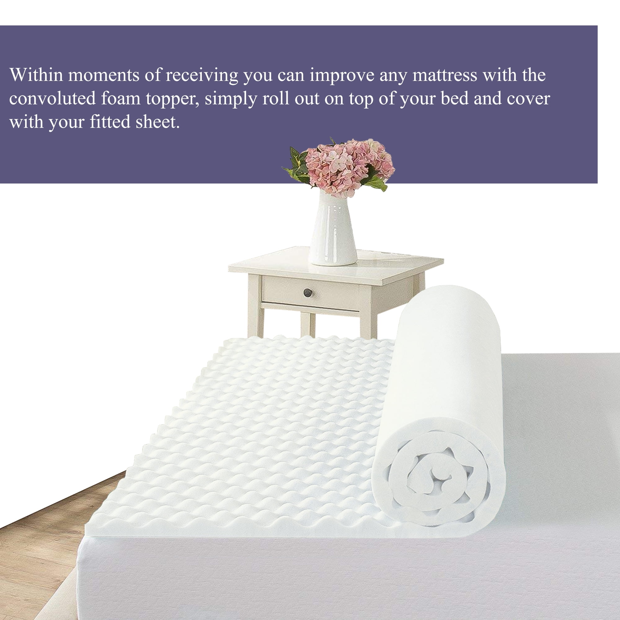 Continental Sleep, 3" Convoluted CertiPUR-US Foam Mattress Topper, Full