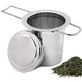 thumbnail image 2 of Colador de té con filtro de té y tapa/bandeja de goteo, colador de té de acero inoxidable para té suelto, diseño de mango plegable adecuado para la mayoría de tazas y tazones de té, 2 of 8