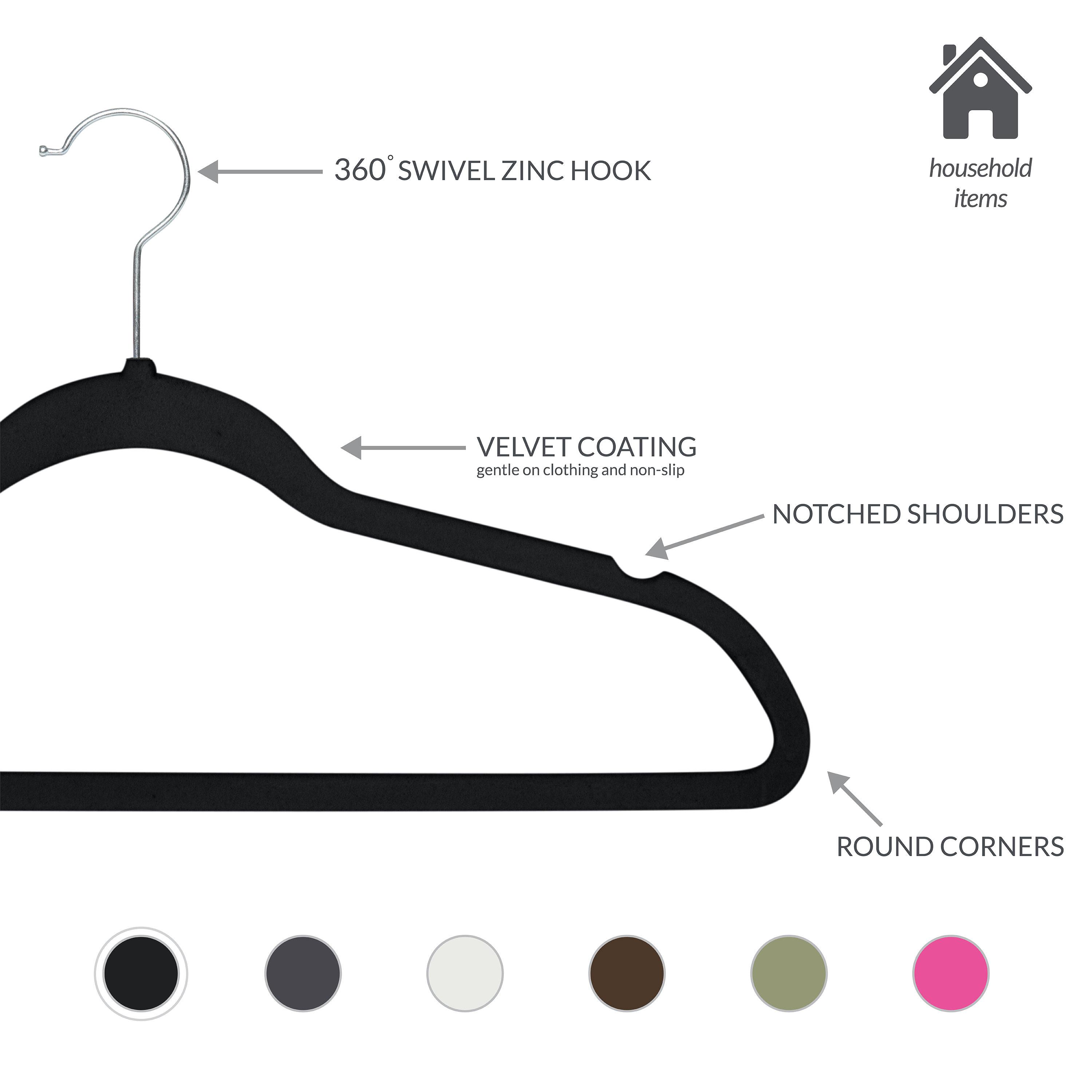 Simplify 25 Pack Slim Velvet Suit Hangers in Black - image 3 of 7