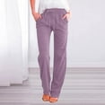 thumbnail image 5 of GZWYHT Plus Size Pants Baggy Pants Women Fashion Solid Color Cotton Elastic Long Pants Beach Leisure Trousers Womens Pants Lounge Pants Women Purple S, 5 of 5
