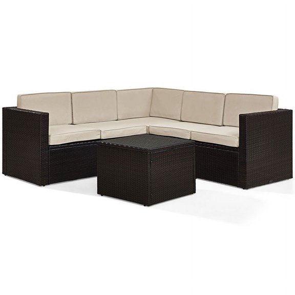 Afuera Living Transitional 6 Piece Wicker Patio Sectional Set in Brown and Sand