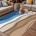 thumbnail image 2 of Fsddascl Blue Brown Striped Outdoor Rug for Patio/Deck/Porch, Non-Slip Large Area Rug 6 x 9 Ft, Modern Gradient Abstract Waves Indoor Outdoor Rugs Washable Area Rugs, Reversible Camping Rug Carpet, 2 of 5