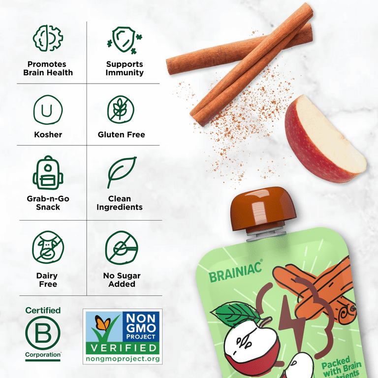 Brainiac Brain Squeezers Applesauce with Omega-3s, 'Mega Apple and