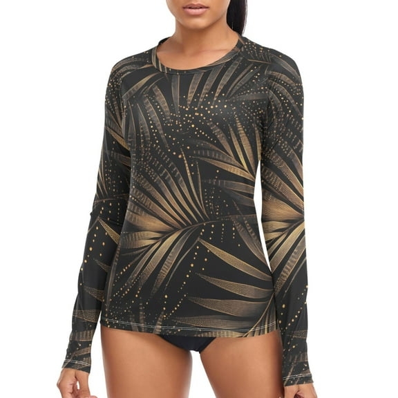 joogoo Womens UPF 50 Sun Shirts Golden Leaves Long Sleeve UV Protection Rash Guard Tops S