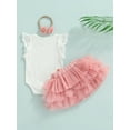 thumbnail image 5 of Baby Girl’s 3 Piece Suit Fashion Letter Lace Fly Sleeve Romper and Bow Gauze Short Skirt  Headband, 5 of 10