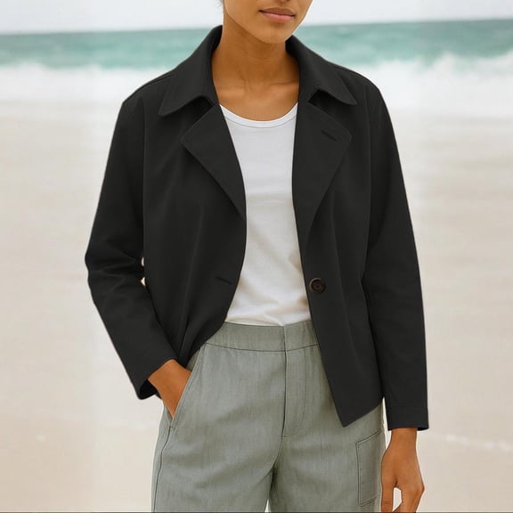ClodeEU Womens Lightweight Casual Work Blazer Jacket, Long Sleeve Lapel Collar Button Casual Office Wear Black,Womens Plus M