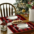 thumbnail image 5 of Seyotauo Christmas Placemats Holiday Decorations Western Style Placemats, 13x18 Inch Red Black Buffalo Plaid Table Mats, Seasonal Winter Xmas Table Decors for Farmhouse Kitchen Dining Party, 5 of 6