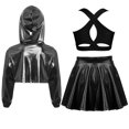 thumbnail image 2 of Sholeno Kids Girls Hip-hop Jazz Dance Outfits Long Sleeve Crop Hoodies Vest And Shiny Ruffled Skirt Black 8, 2 of 5