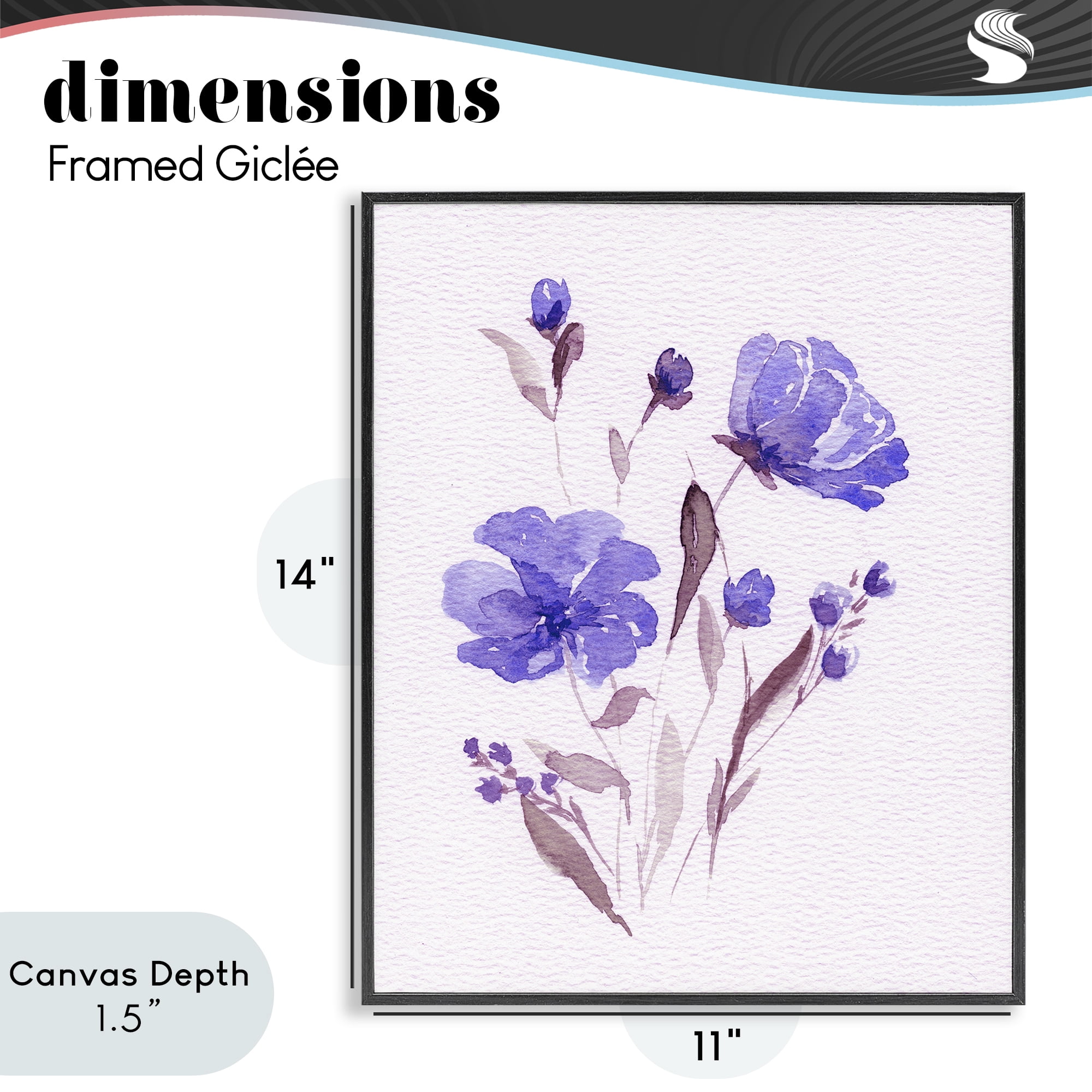 Stupell Industries Watercolor Purple Flowers Black Framed Giclee Art, design by Leah Noel Art