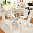 thumbnail image 2 of Round Dining Table Set for 4, Modern Glass Dining Room Table with Chairs, 5 Piece Kitchen Table and Chairs Set, for Living Room, Small Space (Include 4 White Chairs), 2 of 7