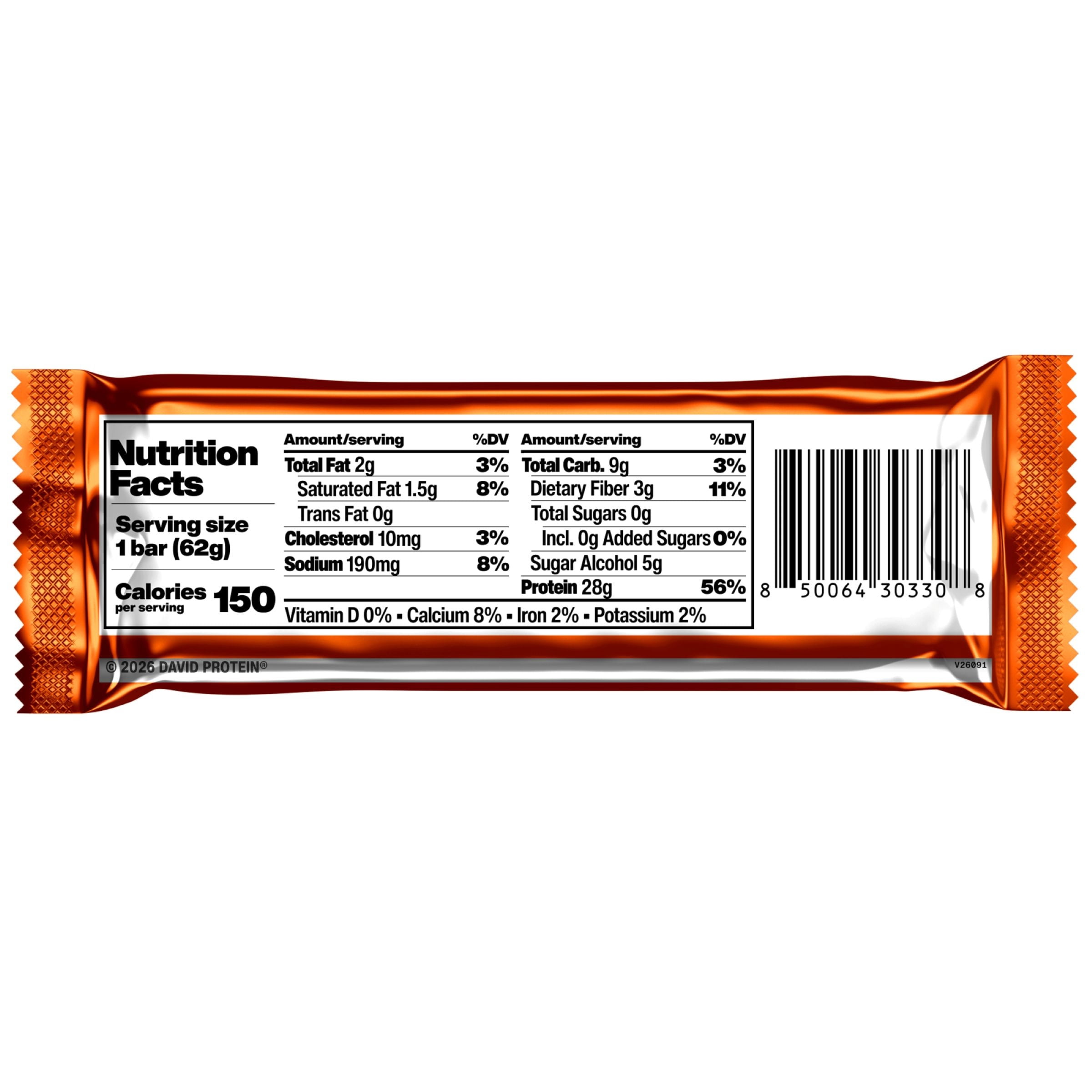 David Gold High Protein Bar, Pumpkin Spice, 28g Protein