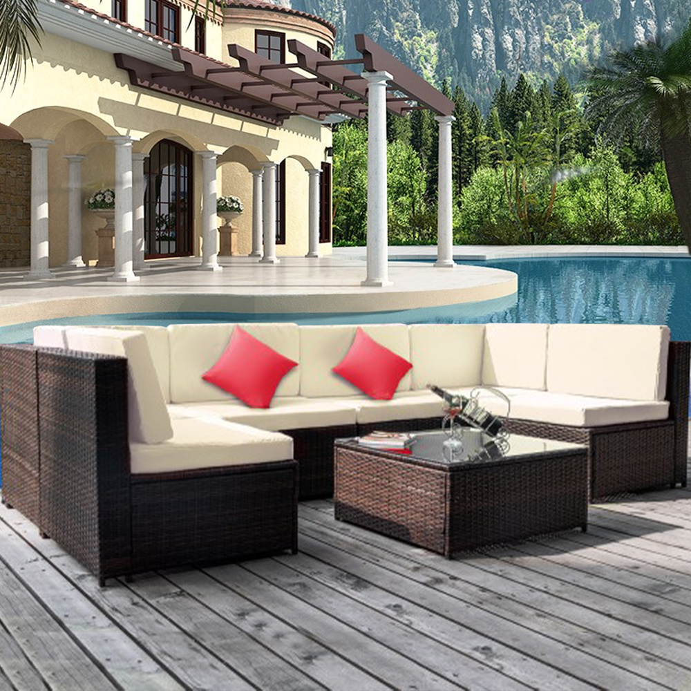 Clearance! Patio Outdoor Furniture Sets, 7 Pieces All-Weather Rattan Sectional Sofa with Tea Table, Cushions & Pillow, PE Rattan Wicker Sofa Couch Conversation Set for Garden Backyard Poolside, B443 - image 2 of 10