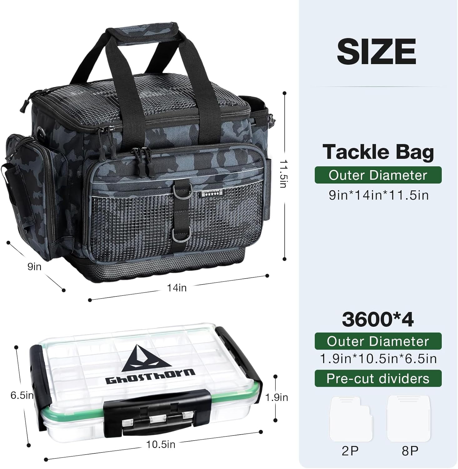 Fishing Tackle Box Organizer with 4 Waterproof Trays and Rod Holder for Lures