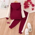 thumbnail image 4 of Odeerbi Kids Boys Girls Fall Winter Outfits Button Baseball Jacket Jogger Pants Set Unisex Long Sleeve Hoodies Color Block A Patch Sweatsuits Kids Clothes Red, 4 of 5