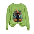thumbnail image 6 of LangJing Halloween Spooky Season Sweatshirts Women Black Cat Pumpkin Graphic Long Sleeve Shirt Oversized Pullover Fall Tops Green,M, 6 of 7