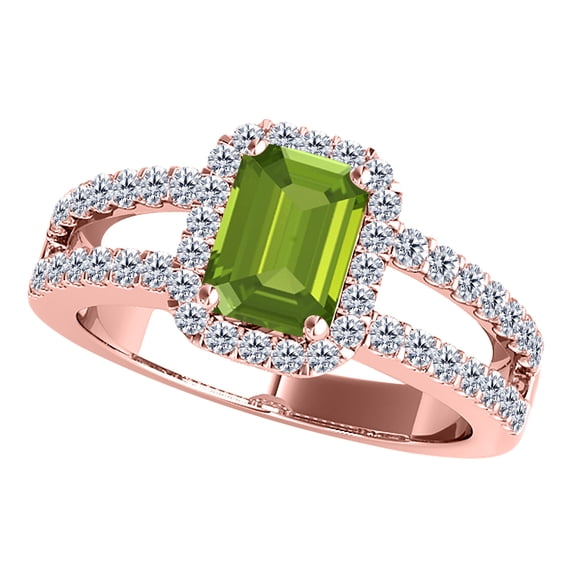 AoneJewelry 10k Solid Rose Gold Gemstone and Diamond Ring for Women With 2.00 Cttw Natural Peridot and Diamonds (I-J, I1-I2)