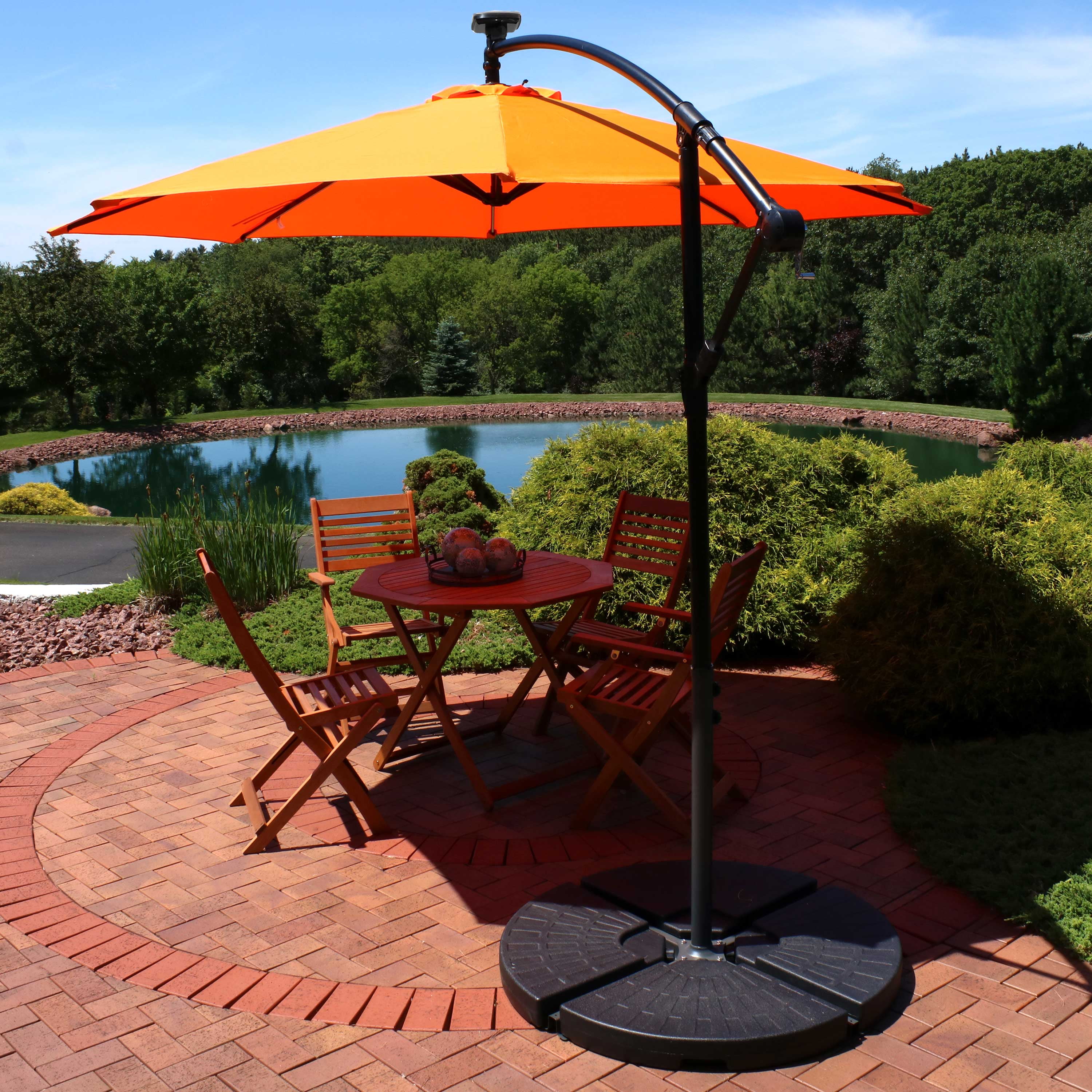Sunnydaze Offset Patio Umbrella With Solar Led Lights 9 Foot Cherry Walmart Com Walmart Com