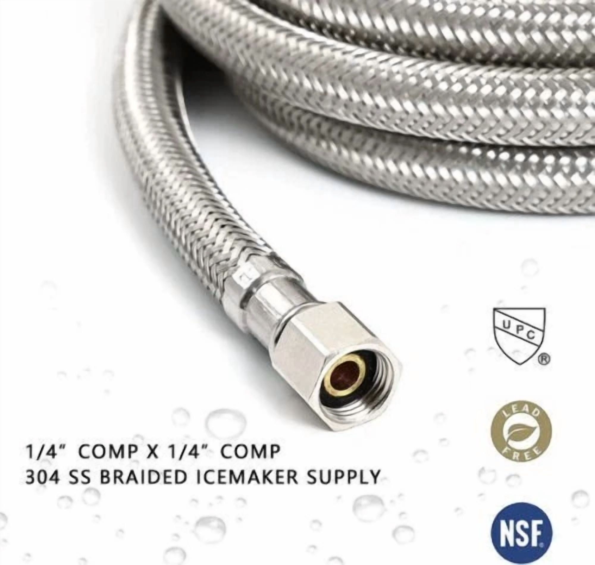 Refregerator Stainless Braided Ice Maker Supply Line 1/4" X 1/4" Comp X 72" 6'