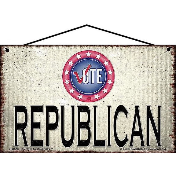 5x8 Vintage Style Sign With Red Vote Seal Saying "Vote Republican" - Political Decor for Civic-Minded, Patriotic Themed Homes, USA Election Season, Campaign Headquarters, True Americans