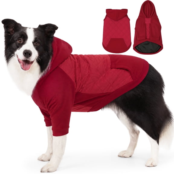Amztom Dog Winter Coat, 3-Layer Insulated Fleece Jacket Long Sleeves, Warm Home & Outdoor Wear for Small to Large Dogs, Red, S
