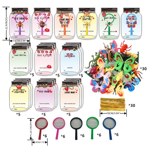 Juego de tarjetas de regalo para el día de San Valentín para niños con muñeca de mariposa Tarjeta de San Valentín para niños y niñas Intercambio de regalos en el aula