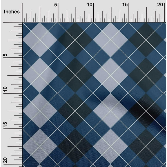oneOone Silk Tabby Dark Navy Blue Fabric Argyle Check Diy Clothing Quilting Fabric Print Fabric By Yard 42 Inches Wide