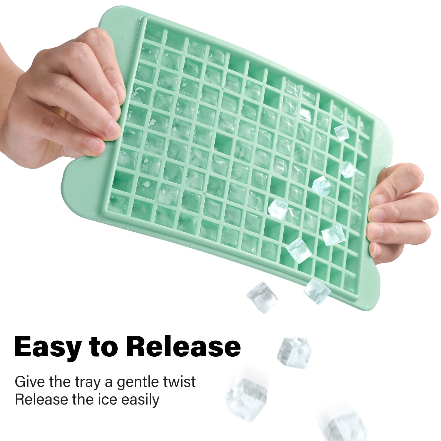 Mini Ice Cube Tray with Lid and Bin: TINANA 117×4 PCS Small Ice Trays for Freezer - Easy Release Nugget Ice Tray with Lid - Green