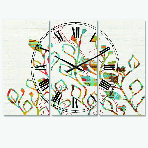 Designart 'Rainbow Coloured Vines And Flowers' Farmhouse Wall Clock