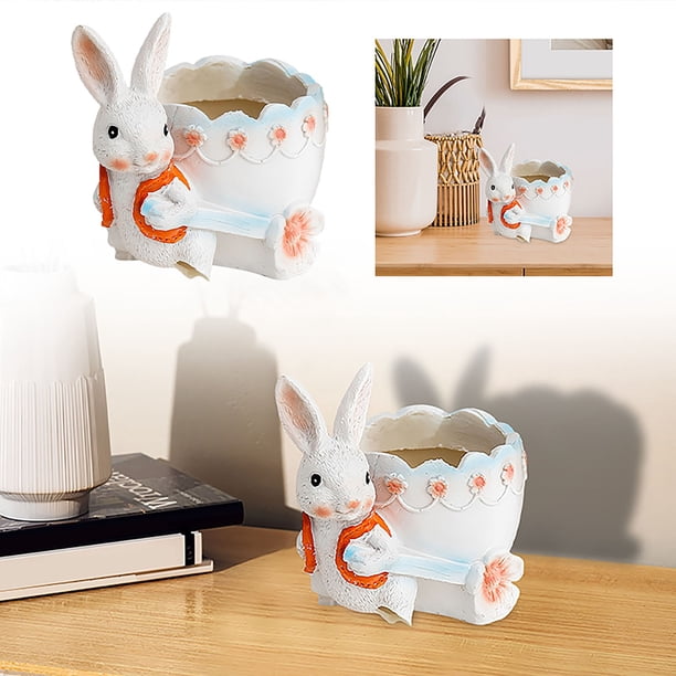 Maceta Pequeña Con Forma De Conejo, Decorativa, De Resina, Con Suculentas, Para Escritorio, Con Dibujos Animados