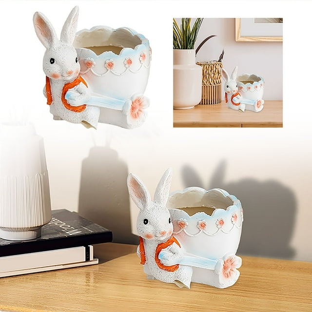 TIELUTT Mignon Pot de Fleurs en Résine en Forme de Lapin pour Plantes Succulentes, Intérieur, Auto-Arrosage, Rond, en Silicone, 4