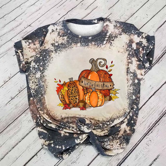 Fiudx Ofertas Relámpago Blusa de Manga Corta con Cuello Redondo y Estampado Informal para Mujer a La Moda